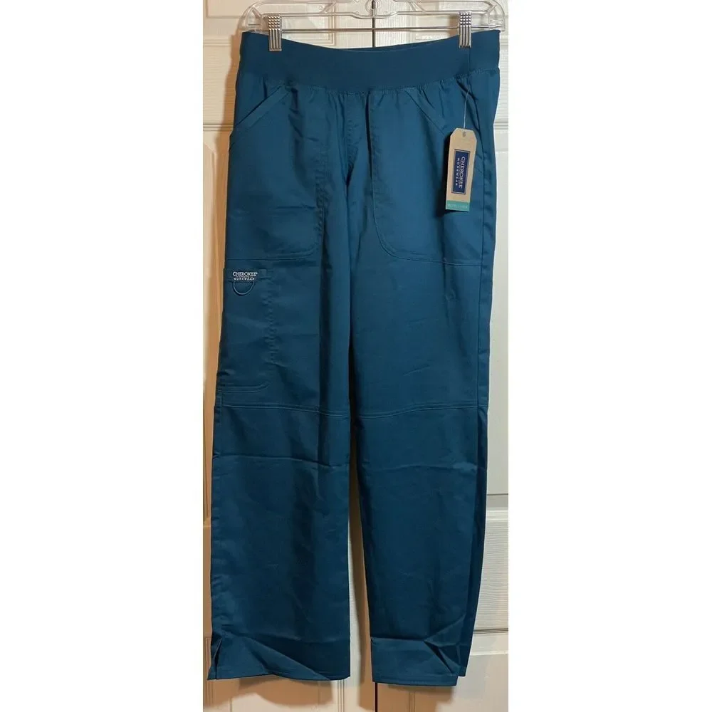 Cherokee Workwear  Women's Mid‎ Rise XS PETITE Scrub Pants Caribbean Blue WW10P